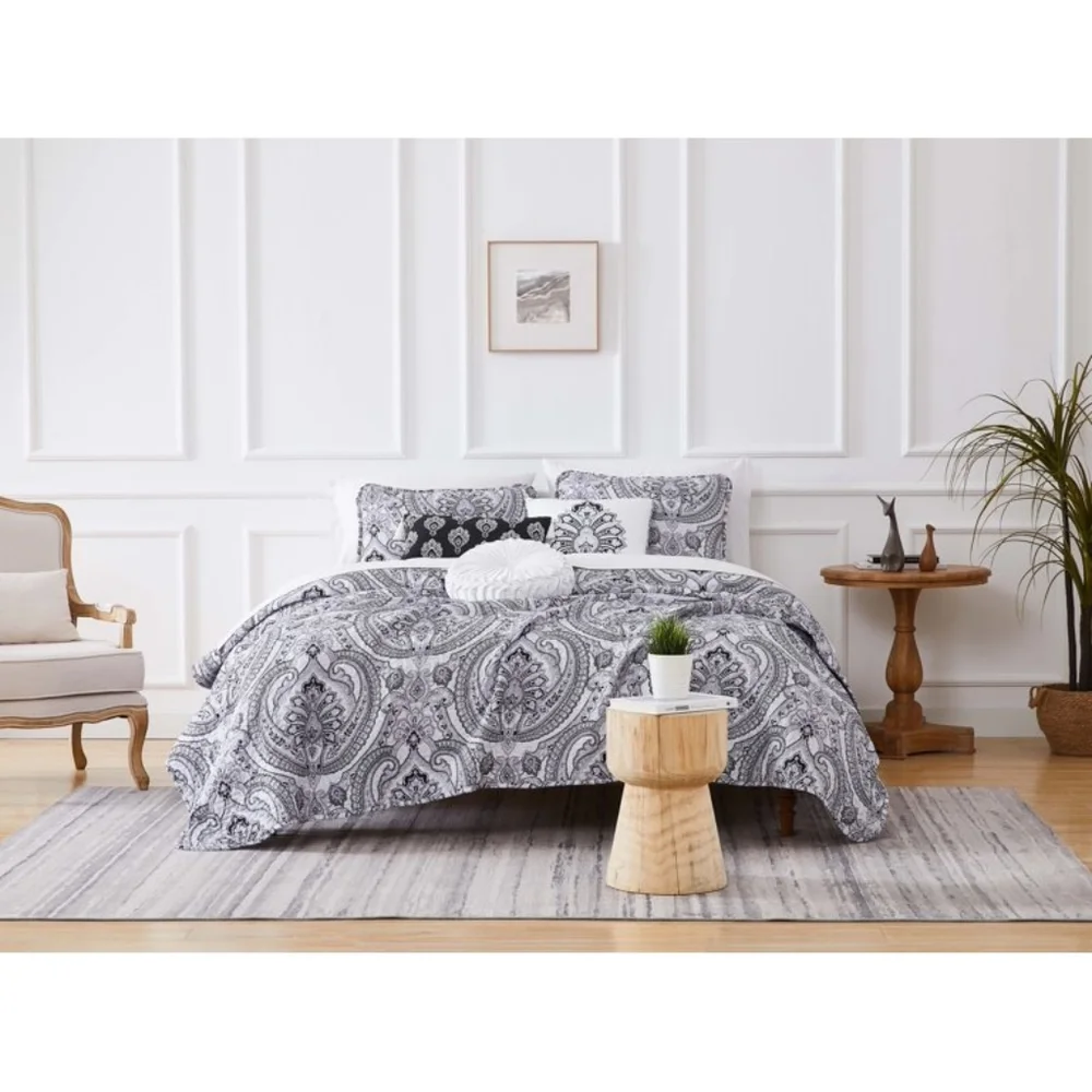 Southshore 6 Piece Grey & White Paisly Print Quilt Set
